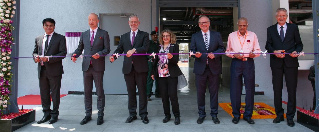 (From left to right) Mr. Sanjeev Taneja – President and Managing Director India, Evonik; Dr. Steffen Hasenzahl - General Manager & Senior Vice President Business Line Catalysts, Evonik; Mr. Peter Meinshausen – Regional President Asia Pacific South, Evonik; Ms. Marja Einig – Deputy Consul General, German Consulate; Dr. Hans-Jürgen Höne – Vice President Production and Technology Business Line Catalysts, Evonik; Mr. H S Karangle – Director General, Indian Chemical Council; Dr. Thomas Tacke - Managing Director, Evonik Catalysts India